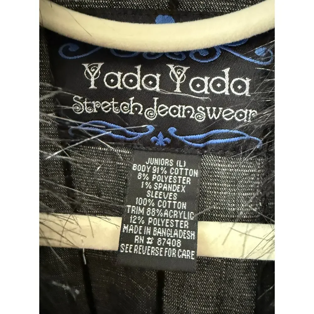 Yada‎ Yada Y2K Faux Fur Trim Jacket Gray Black Jrs L Indie Sleaze McBling Moto